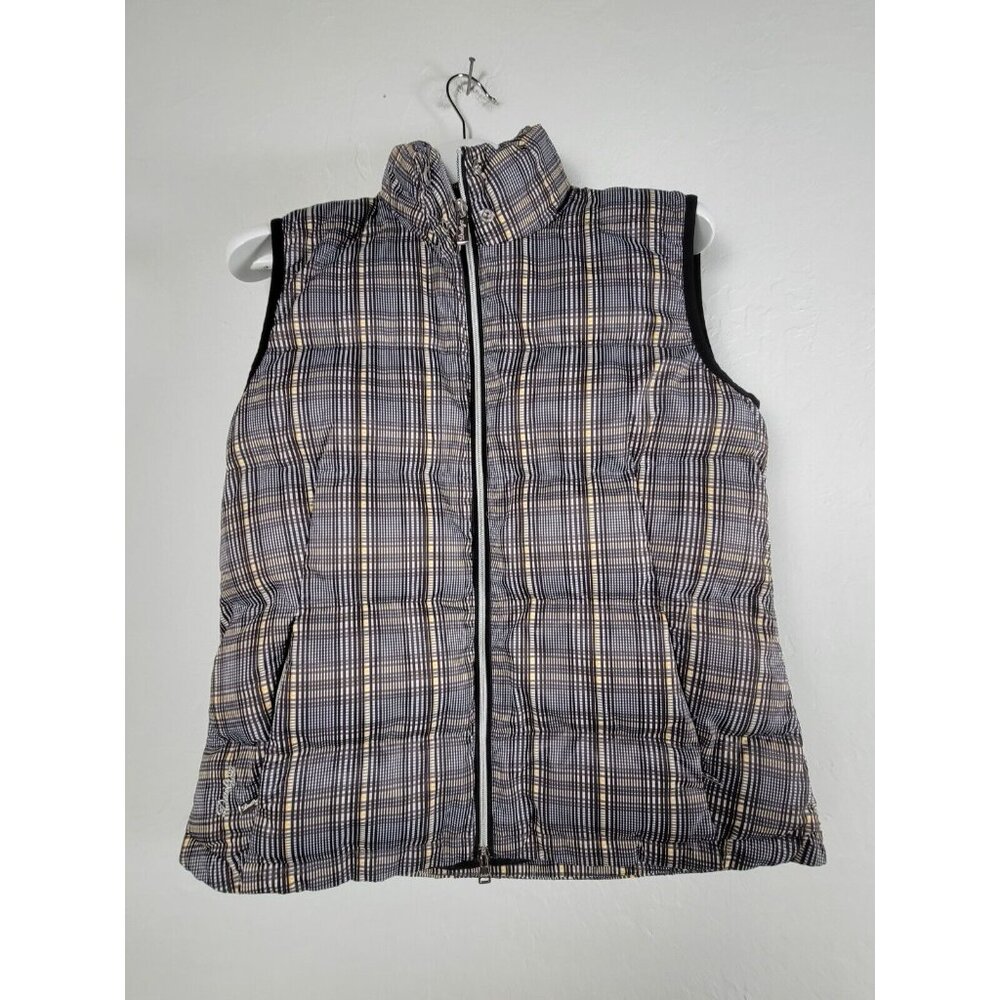 Daily Sports Women Large Black Yellow Plaid Puffer Vest Packable Pockets Outdoor
